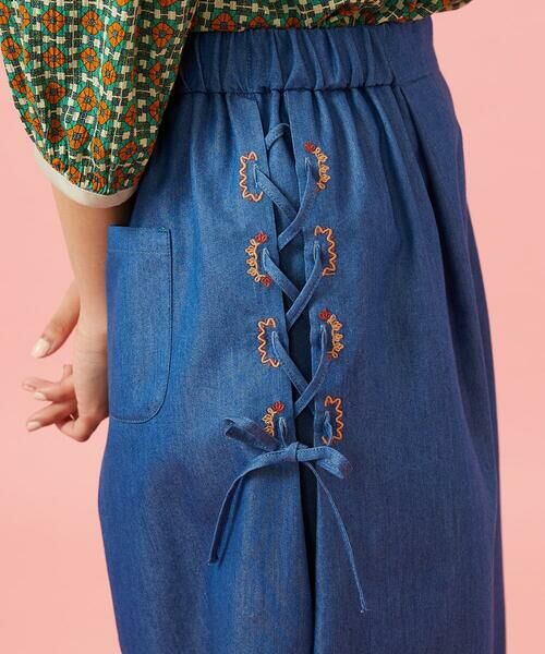 Jocomomola / ホコモモラ その他パンツ | Flor デニム 刺繍入りレースアップワイドパンツ | 詳細3