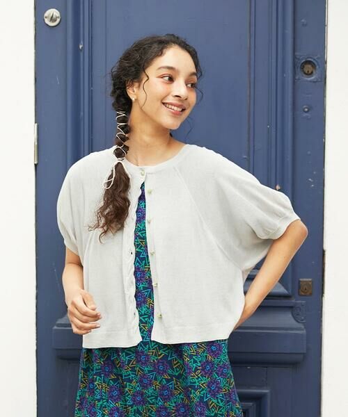 Jocomomola / ホコモモラ カーディガン・ボレロ | 【接触冷感】天竺編みクルーネックカーディガン（ライトグレー）