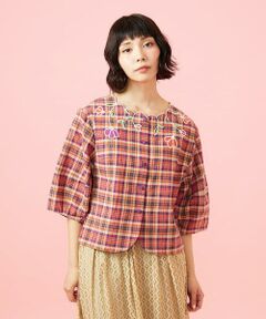 Jocomomola / ホコモモラ シャツ・ブラウス | Dulcinea チェックフラワースカラップ刺繍ブラウス
