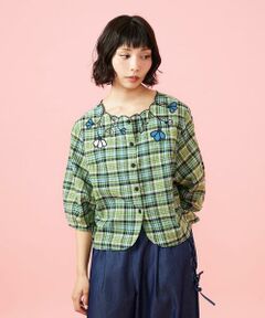 Jocomomola / ホコモモラ シャツ・ブラウス | Dulcinea チェックフラワースカラップ刺繍ブラウス