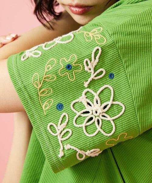 Jocomomola / ホコモモラ カットソー | Jardin テレコフラワーコード刺繍Tシャツ | 詳細6