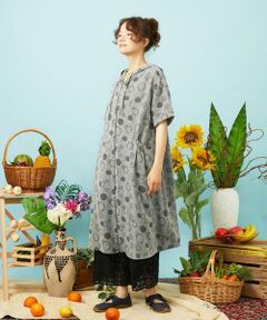 Jocomomola / ホコモモラ ロング・マキシ丈ワンピース | Rueda Feliz ドットジャカードフード付きワンピース
