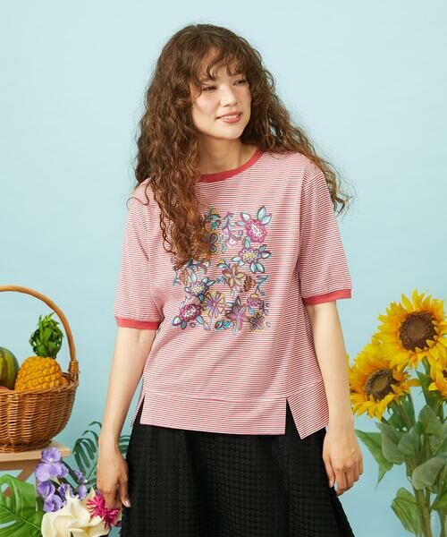Jocomomola / ホコモモラ カットソー | 【接触冷感】Verano en La Mancha TeeフラワープリントボーダーTシャツ | 詳細1