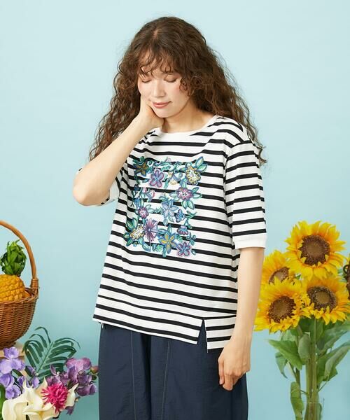 Jocomomola / ホコモモラ カットソー | 【接触冷感】Verano en La Mancha TeeフラワープリントボーダーTシャツ | 詳細6