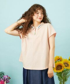 Jocomomola / ホコモモラ カットソー | Salpicar 襟付きドットジャカードフラワー刺繍カットソー