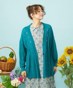 Jocomomola / ホコモモラ カーディガン・ボレロ | 【接触冷感】Fresco Knit フラワー刺繍ロングカーディガン