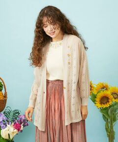 Jocomomola / ホコモモラ カーディガン・ボレロ | 【接触冷感】Fresco Knit フラワー刺繍ロングカーディガン