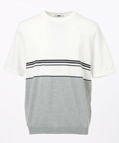 【キングサイズ】ハイツイストコットンパネルボーダー ニットTシャツ