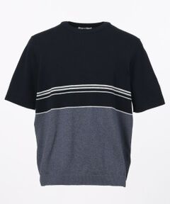 【キングサイズ】ハイツイストコットンパネルボーダー ニットTシャツ