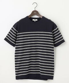 【清涼感/ストレッチ/洗える】クールスキン ボーダーT ニット