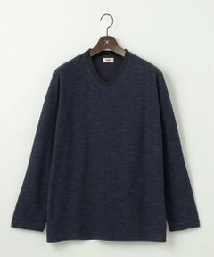 【キングサイズ・オーガニックコットン/JAPANファブリック】スラブインレイ Vネック 長袖 Ｔシャツ