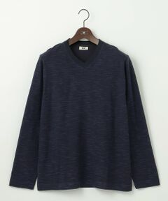 【オーガニックコットン/JAPANファブリック】スラブインレイ Vネック 長袖 Ｔシャツ