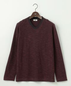 【オーガニックコットン/JAPANファブリック】スラブインレイ Vネック 長袖 Ｔシャツ