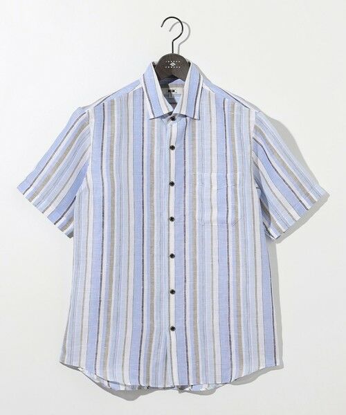 JOSEPH ABBOUD/ジョセフ アブード 【キングサイズ・麻100%・軽い・涼しい】 モイスチャーリネンストライプシャツ サックスブルー系2 2L JOSEPH ABBOUD/ジョセフ アブード 【キングサイズ・麻100%・軽い・涼しい】 モイスチャーリネンストライプシャツ サックスブルー系2 2L