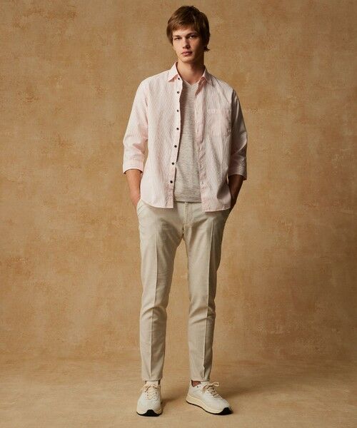 JOSEPH ABBOUD / ジョセフ アブード シャツ・ブラウス | 【キングサイズ・サスティナブル・7分袖】コットンリヨセルリネンコードストライプ シャツ | 詳細1