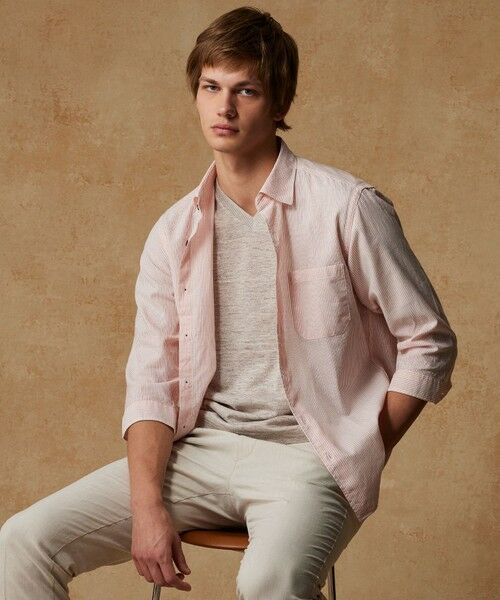 JOSEPH ABBOUD / ジョセフ アブード シャツ・ブラウス | 【キングサイズ・サスティナブル・7分袖】コットンリヨセルリネンコードストライプ シャツ | 詳細3