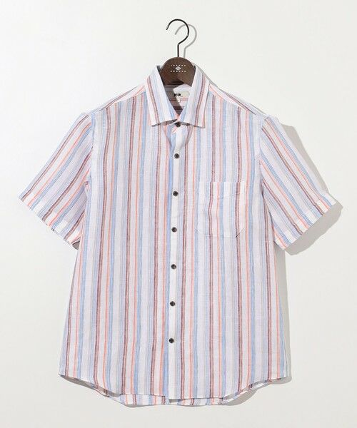 JOSEPH ABBOUD/ジョセフ アブード 【麻100%・軽い・涼しい】 モイスチャーリネンストライプシャツ オレンジ系1 L JOSEPH ABBOUD/ジョセフ アブード 【麻100%・軽い・涼しい】 モイスチャーリネンストライプシャツ オレンジ系1 L