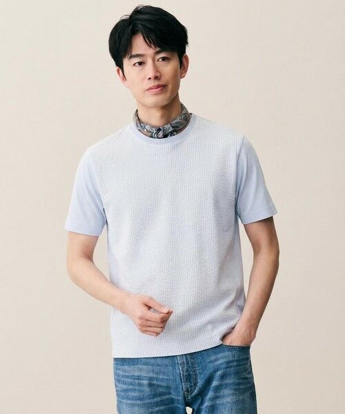 JOSEPH ABBOUD / ジョセフ アブード カットソー | 【オーガニックコットン使用・日本製・26SS新色】JOEコットンサッカークルーネック Tシャツ（ブルー26SSカラー）