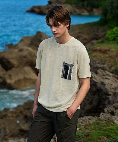 JOSEPH ABBOUD/ジョセフ アブード 【エコ素材・軽量・通気性・速乾性】ペーパーヤーンニット Tシャツ ベージュ系 LL JOSEPH ABBOUD/ジョセフ アブード 【エコ素材・軽量・通気性・速乾性】ペーパーヤーンニット Tシャツ ベージュ系 LL