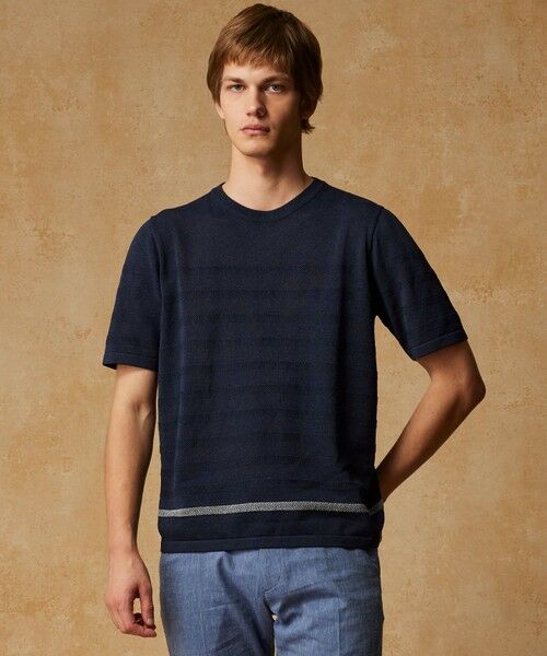 JOSEPH ABBOUD/ジョセフ アブード 【キングサイズ・エコ素材/軽量/通気性/速乾性】ペーパーヤーンニット Tシャツ ネイビー系 3L JOSEPH ABBOUD/ジョセフ アブード 【キングサイズ・エコ素材/軽量/通気性/速乾性】ペーパーヤーンニット Tシャツ ネイビー系 3L