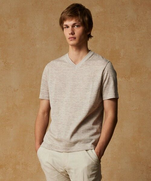 JOSEPH ABBOUD / ジョセフ アブード カットソー | 【キングサイズ・リネン素材/吸水速乾/日本素材】リネンハニカム Vネック Tシャツ | 詳細4