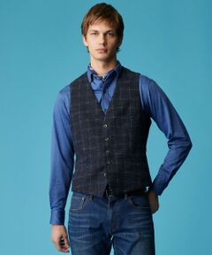 JOSEPH ABBOUD / ジョセフ アブード ベスト | 【イタリア素材/軽量/ストレッチ】サマーツィードジャージーチェック プリント ベスト