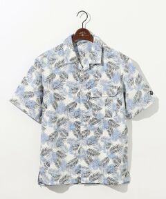 【通気性・腰ポケット付き】ジャングルリーフプリント 半袖シャツ