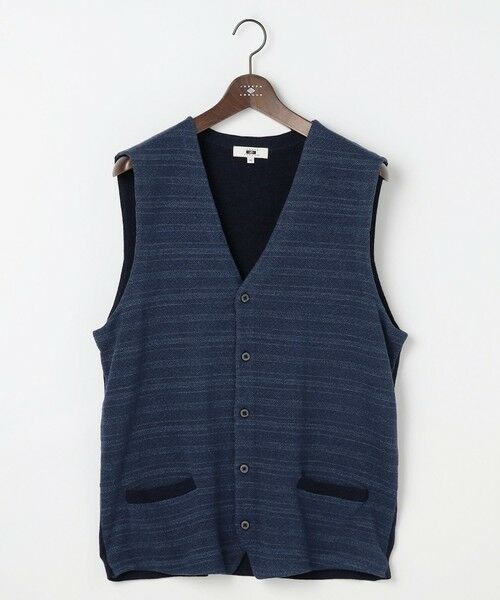 JOSEPH ABBOUD / ジョセフ アブード ベスト | 【キングサイズ・洗える/ソフトな肌触り/軽い】シェニールヤーンジャカードニット ベスト（ダルブルー系）