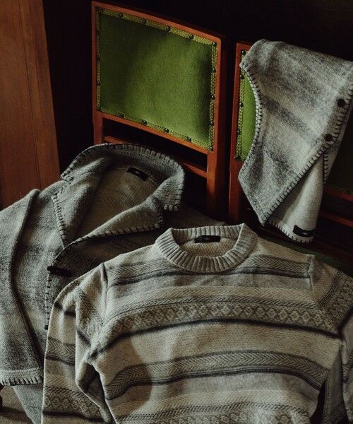 JOSEPH ABBOUD / ジョセフ アブード カーディガン・ボレロ | 【キングサイズ・インポート素材/アルパカブレンド/軽い】アルパカブレンドかすりボーダー ニット ジャケット | 詳細1