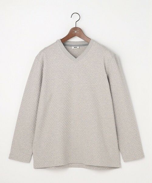 JOSEPH ABBOUD / ジョセフ アブード カットソー | 【キングサイズ・上質な肌触りと美しい光沢感 】ブロックリンクス 長袖Ｔシャツ　26SSモデル（ライトグレー系）