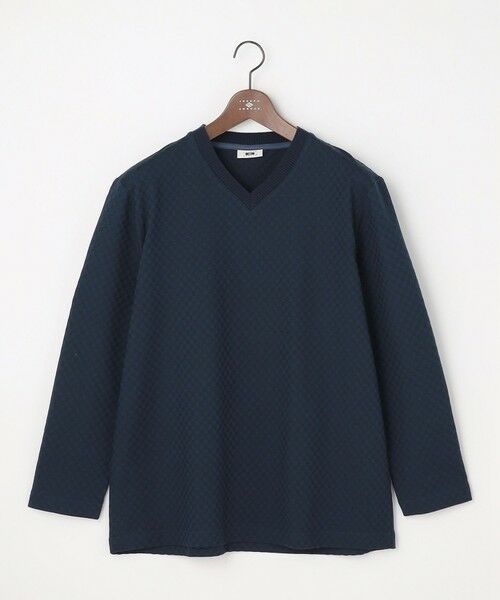 JOSEPH ABBOUD / ジョセフ アブード カットソー | 【キングサイズ・上質な肌触りと美しい光沢感 】ブロックリンクス 長袖Ｔシャツ　26SSモデル（ネイビー系）