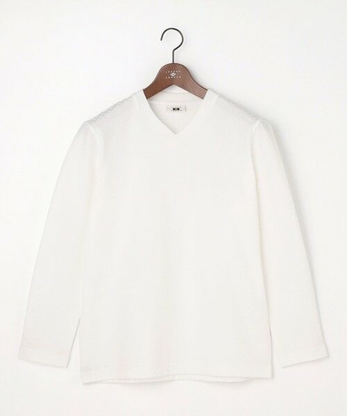 JOSEPH ABBOUD / ジョセフ アブード カットソー | 【上質な肌触りと美しい光沢感 】ブロックリンクス 長袖Ｔシャツ　26SSモデル（ホワイト系）