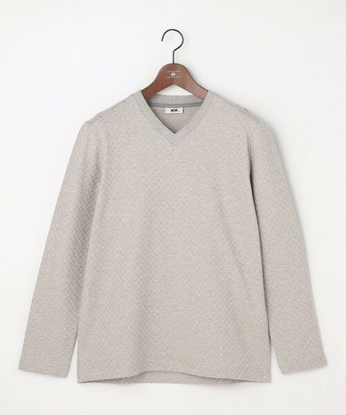 JOSEPH ABBOUD / ジョセフ アブード カットソー | 【上質な肌触りと美しい光沢感 】ブロックリンクス 長袖Ｔシャツ　26SSモデル（ライトグレー系）