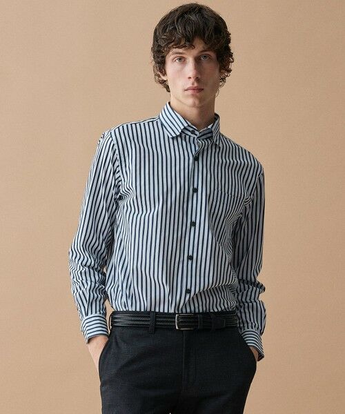 JOSEPH ABBOUD / ジョセフ アブード シャツ・ブラウス | 【キングサイズ・ストレッチ・イージーケア・JAPANファブリック】ストライプストレッチ シャツ（ネイビー系1）
