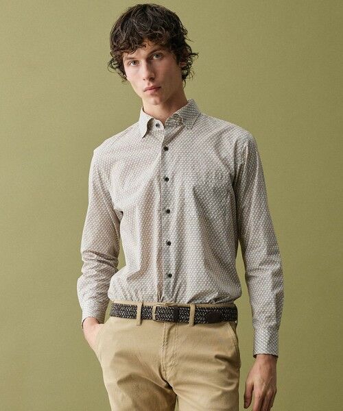 JOSEPH ABBOUD / ジョセフ アブード シャツ・ブラウス | 【キングサイズ・オーガニックコットン・日本素材】ジオメトリックパターンプリントシャツ　26SSモデル（ダークブラウン系5）