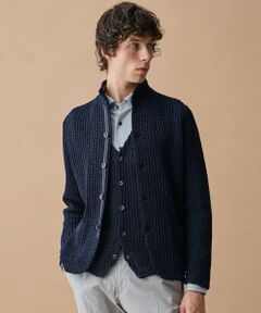 JOSEPH ABBOUD / ジョセフ アブード ブルゾン | 【キングサイズ・エコ素材和紙使用・日本素材】和紙杢メッシュクルーネック ニットジャケット　26SSモデル