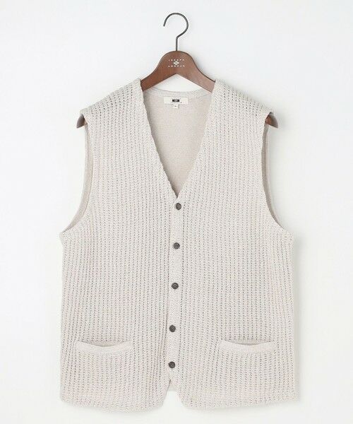 JOSEPH ABBOUD / ジョセフ アブード ベスト | 【キングサイズ・エコ素材和紙使用・日本素材】和紙杢メッシュクルーネック ニットジレ（ライトグレー系）