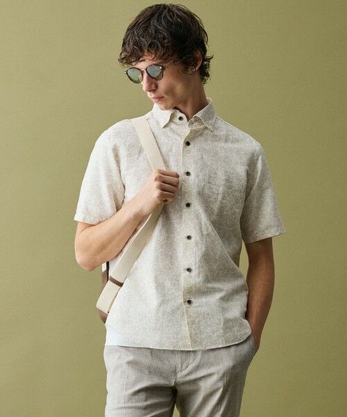 JOSEPH ABBOUD / ジョセフ アブード シャツ・ブラウス | 【キングサイズ・清涼・リネンブレンド】コットンリネン ボイルフラワープリント 半袖シャツ（ライトグレー系6）