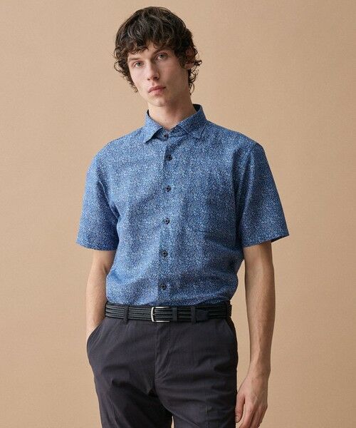 JOSEPH ABBOUD / ジョセフ アブード シャツ・ブラウス | 【清涼・リネンブレンド】コットンリネン ボイルフラワープリント 半袖シャツ（ネイビー系5）