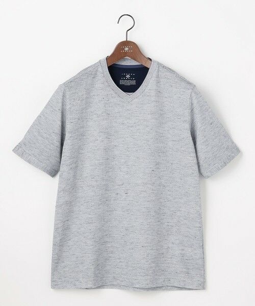 JOSEPH ABBOUD / ジョセフ アブード カットソー | 【キングサイズ・フランス産リネン×尾州の技術・清涼感】ノルマンディリネントップジャージー Vネック Tシャツ（ブルー系）