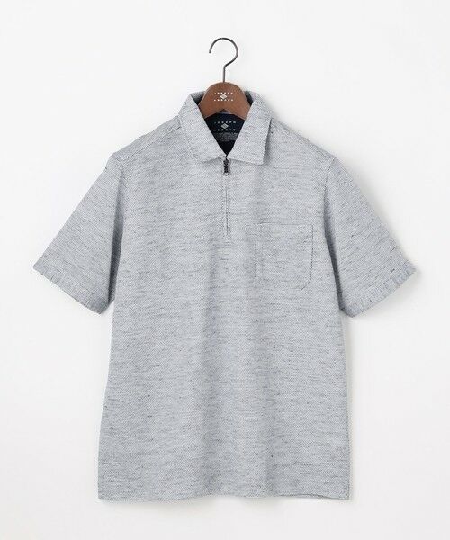 JOSEPH ABBOUD / ジョセフ アブード ポロシャツ | 【フランス産リネン×日本の技術・清涼感】ノルマンディリネントップジャージ ジップ ポロシャツ（ブルー系）