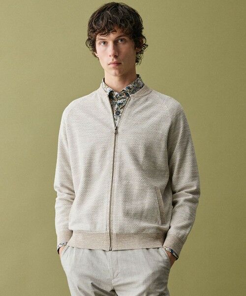 JOSEPH ABBOUD / ジョセフ アブード カーディガン・ボレロ | 【キングサイズ・イタリア糸×エコ素材・通気性・軽量】スラブギマ×和紙 ニット ブルゾン（ベージュ系）