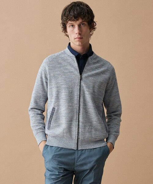 JOSEPH ABBOUD / ジョセフ アブード カーディガン・ボレロ | 【イタリア糸×エコ素材・通気性・軽量】スラブギマ×和紙 ニット ブルゾン（ブルー系）
