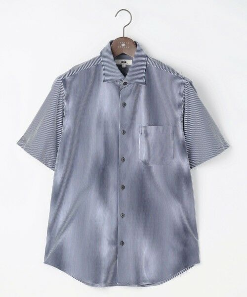 JOSEPH ABBOUD / ジョセフ アブード シャツ・ブラウス | 【キングサイズ・ジャージー素材・ストレッチ・イージーケア】コンパクトジャージーストライプシャツ（サックスブルー系1）