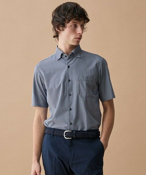 JOSEPH ABBOUD / ジョセフ アブード シャツ・ブラウス | 【キングサイズ・ジャージー素材・ストレッチ・イージーケア】コンパクトジャージーストライプシャツ（ブルー系1）