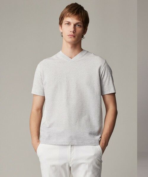 JOSEPH ABBOUD / ジョセフ アブード カットソー | 【キングサイズ・オーガニックコットン使用・日本製】JOEコットンサッカー Vネック Tシャツ（ライトグレー系7）