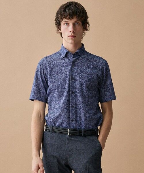 JOSEPH ABBOUD / ジョセフ アブード シャツ・ブラウス | 【キングサイズ・日本製ジャージー使用・清涼感・イージーケア】シャンブレー ペイズリープリント シャツ（ダルブルー系7）