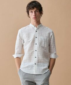 JOSEPH ABBOUD / ジョセフ アブード シャツ・ブラウス | 【キングサイズ・リネンブレンド】コットンリネン ボイルコード 七分袖 バンドカラー シャツ