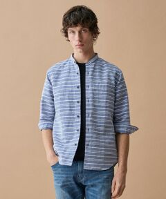 JOSEPH ABBOUD / ジョセフ アブード シャツ・ブラウス | 【キングサイズ・リネンブレンド】コットンリネン ボイルコード 七分袖 バンドカラー シャツ