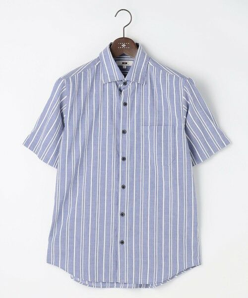 JOSEPH ABBOUD / ジョセフ アブード シャツ・ブラウス | 【清涼・リネンブレンド】コットンリネン ボイルコード　半袖 シャツ（サックスブルー系1）